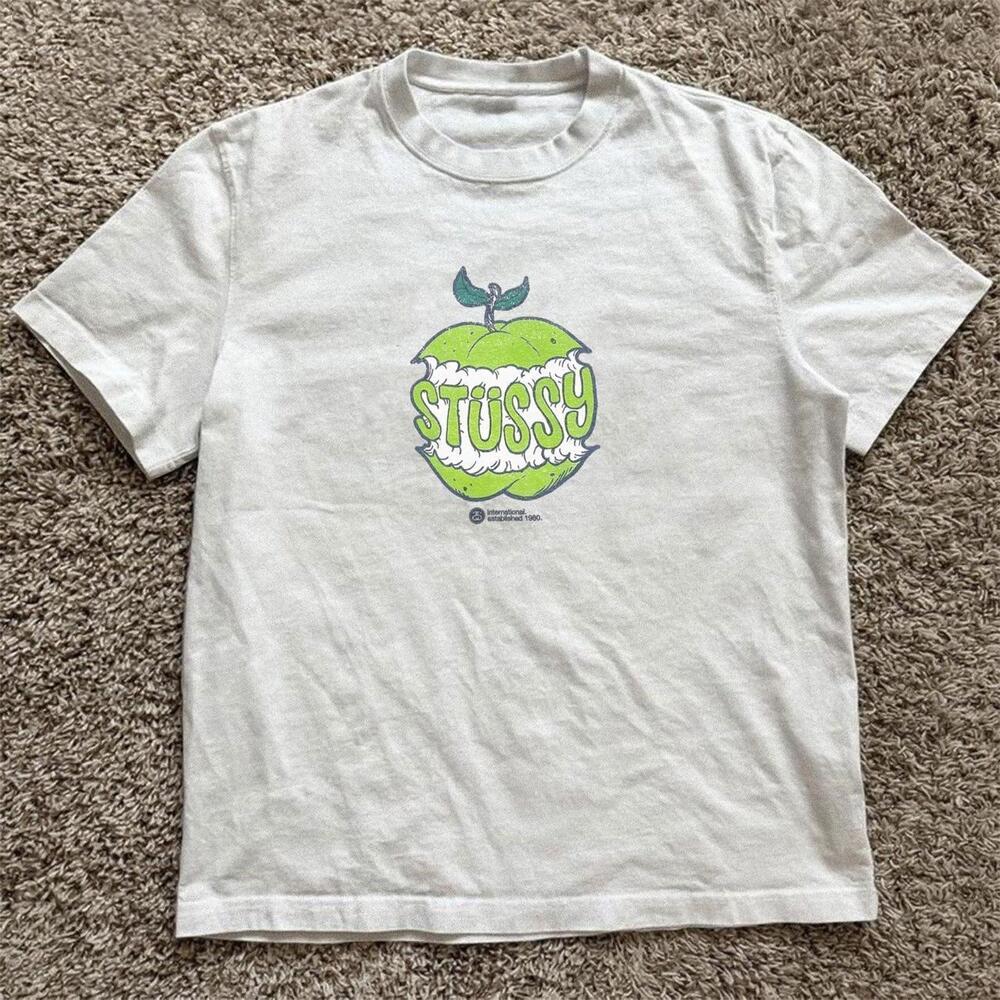 White Stussy Apple Green Tee